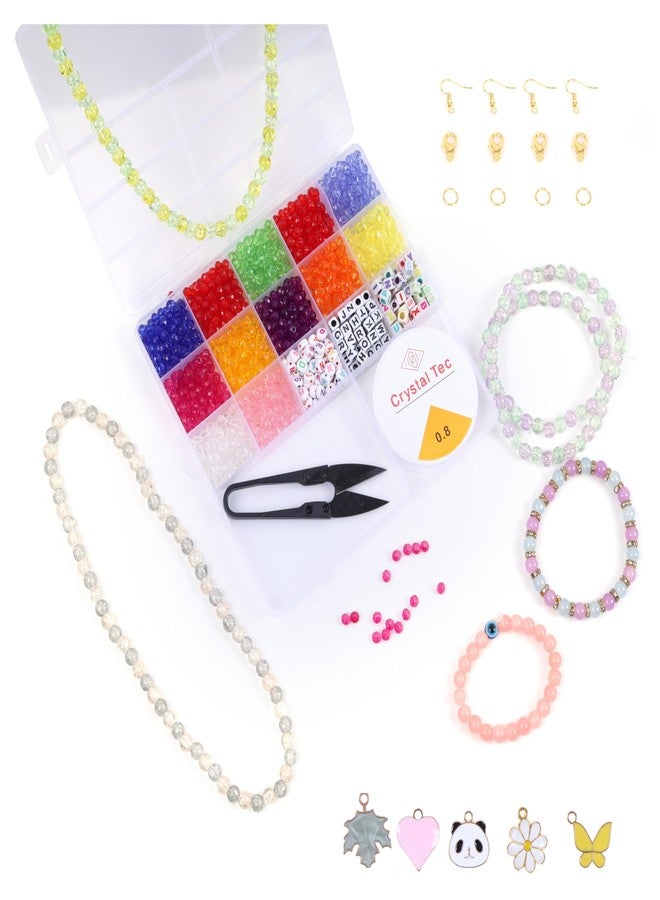 Ambitieux Jewelry Making Kit For Kids- DIY Beads Kit With 15+2 Compartment Box,Colorful Crystal Beads With 5 Pcs of Charms Pendant ,Cutter & Elastic Thread (Crystal With Alphabet) - Image 1